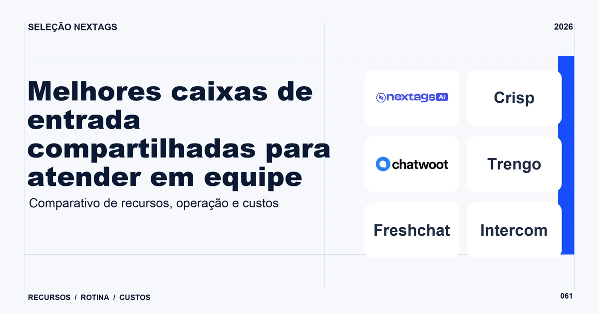 Melhores caixas de entrada compartilhadas para atender em equipe Composição Swiss grid sobre Melhores caixas de entrada compartilhadas para atender em equipe, com nomes de plataformas e elementos geométricos.