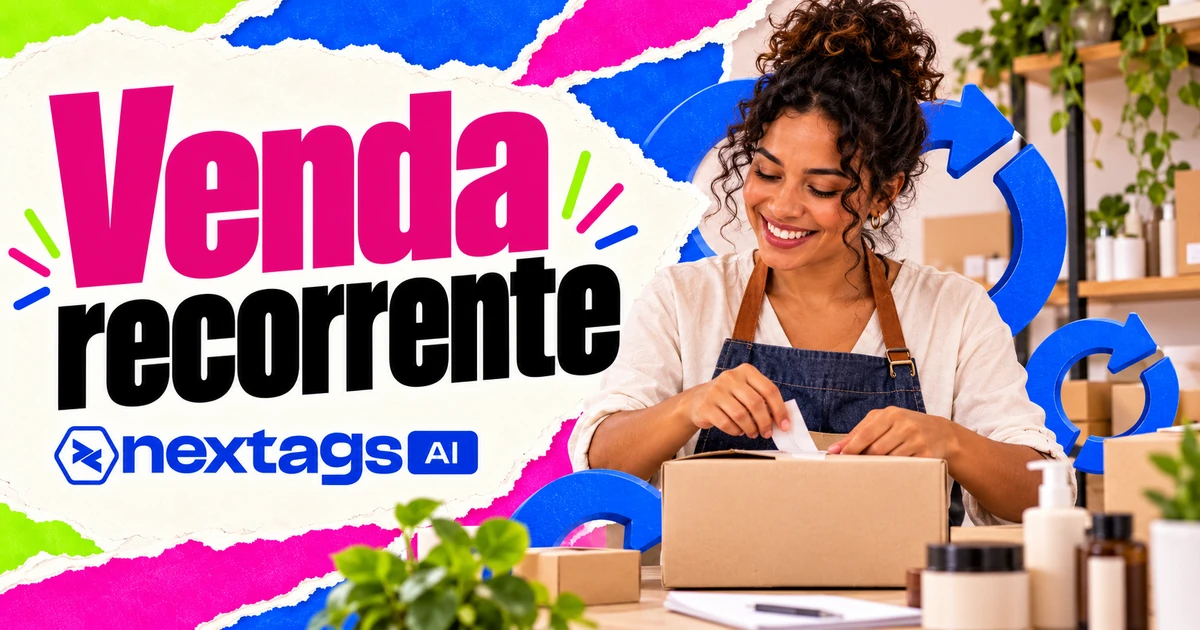 Venda recorrente com composição editorial e marca Nextags