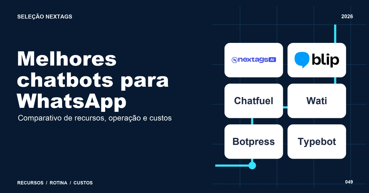 Melhores chatbots para WhatsApp: compare fluxos, IA e operação Composição Neon paths sobre Melhores chatbots para WhatsApp, com nomes de plataformas e elementos geométricos.