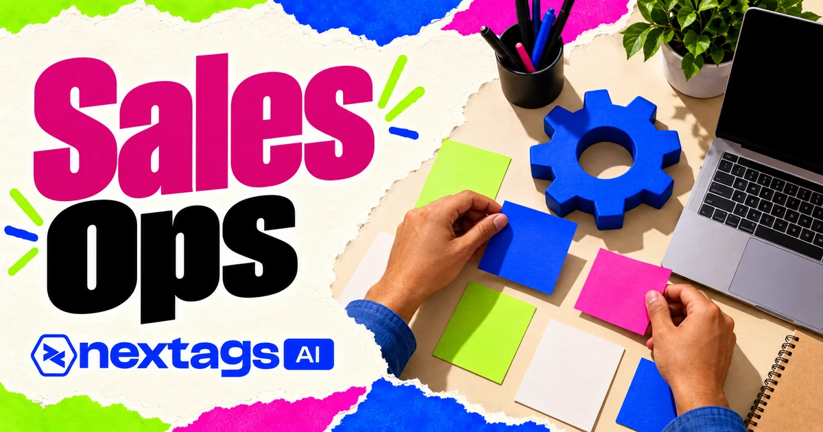 Sales Ops com composição editorial e marca Nextags