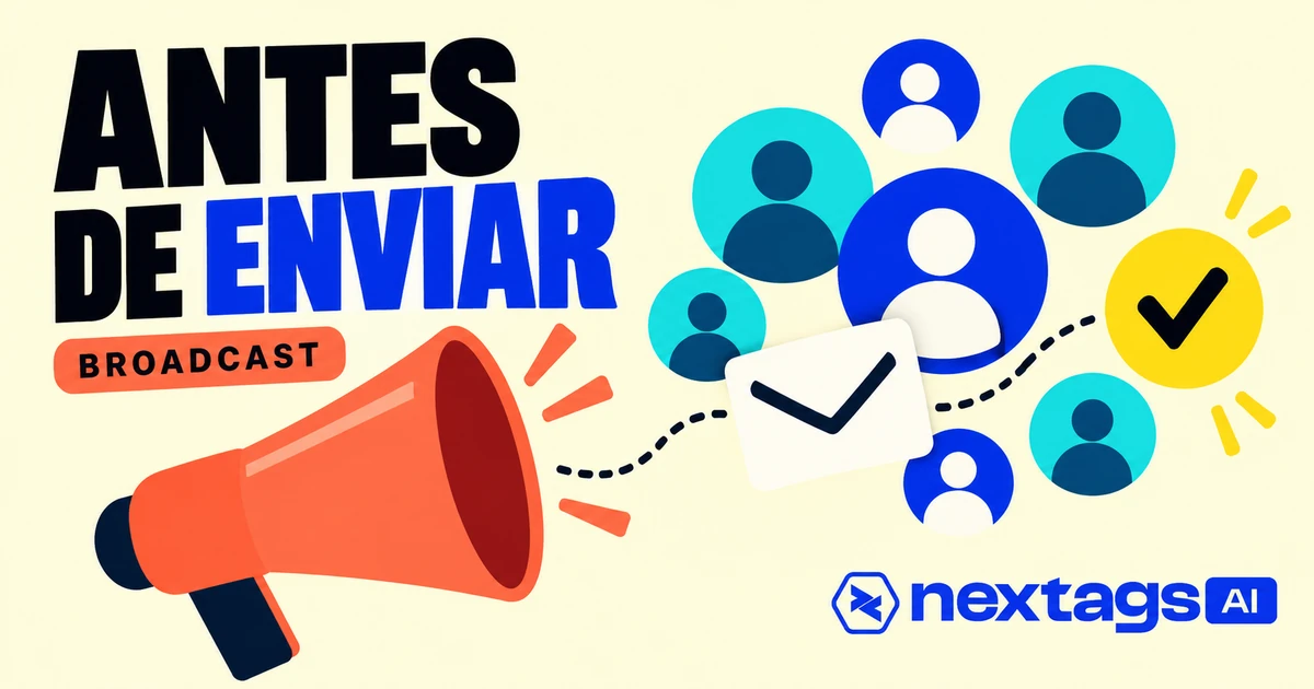 Megafone, envelope e perfis de público, com os textos Antes de enviar e Broadcast.