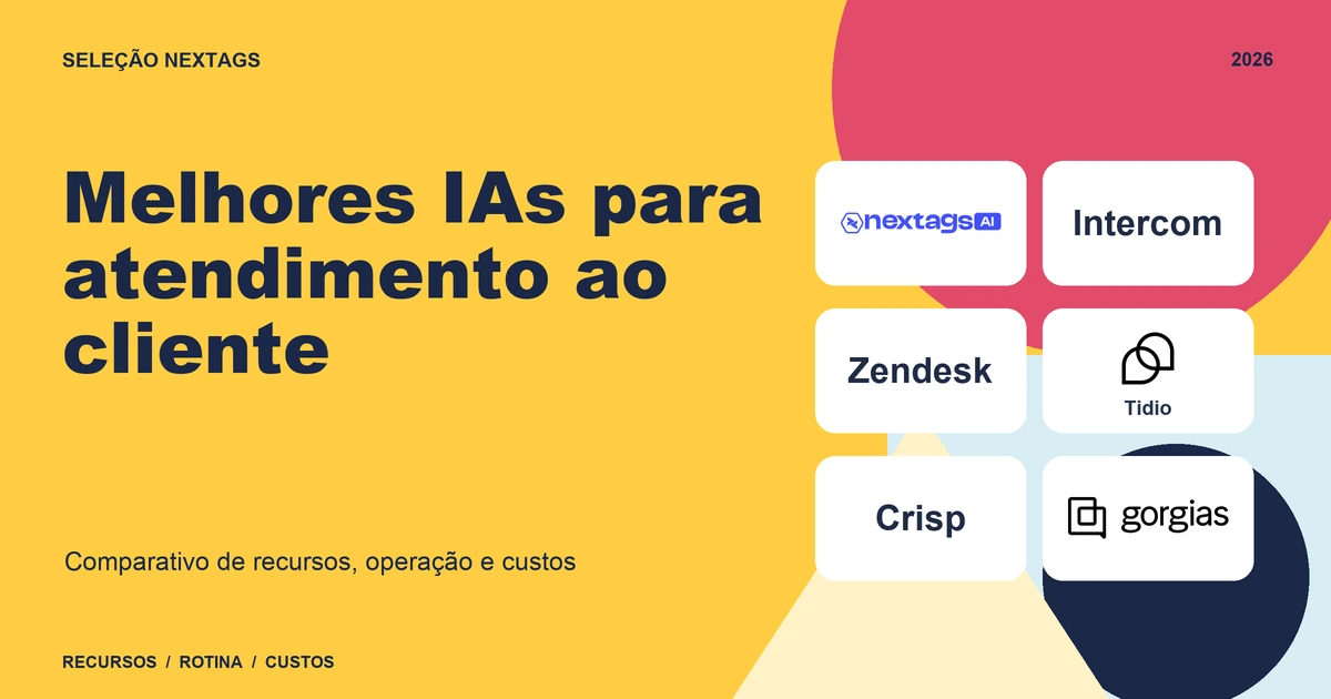 Melhores IAs para atendimento ao cliente: 6 plataformas comparadas Composição Bauhaus sobre Melhores IAs para atendimento ao cliente, com nomes de plataformas e elementos geométricos.