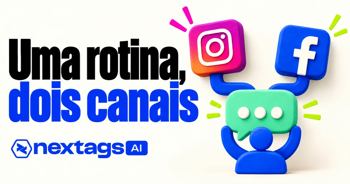 Uma rotina, dois canais com ícones do Instagram e Facebook e marca Nextags