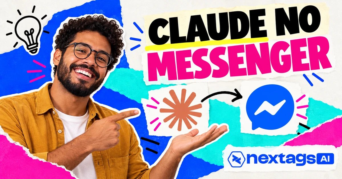 CLAUDE NO MESSENGER, com os logos do Claude e da Nextags e do Messenger