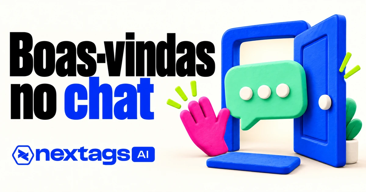 Boas-vindas no chat com balão de conversa e marca Nextags