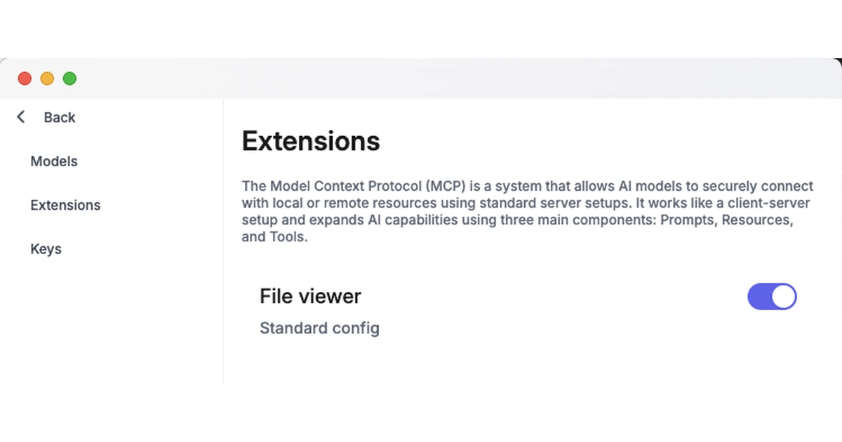 Painel Extensions do Goose com a extensão File viewer ativada