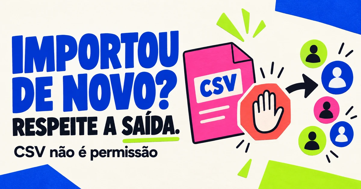 Arquivo CSV rosa, símbolo de parada e contatos ao lado do título Importou de novo? Respeite a saída.