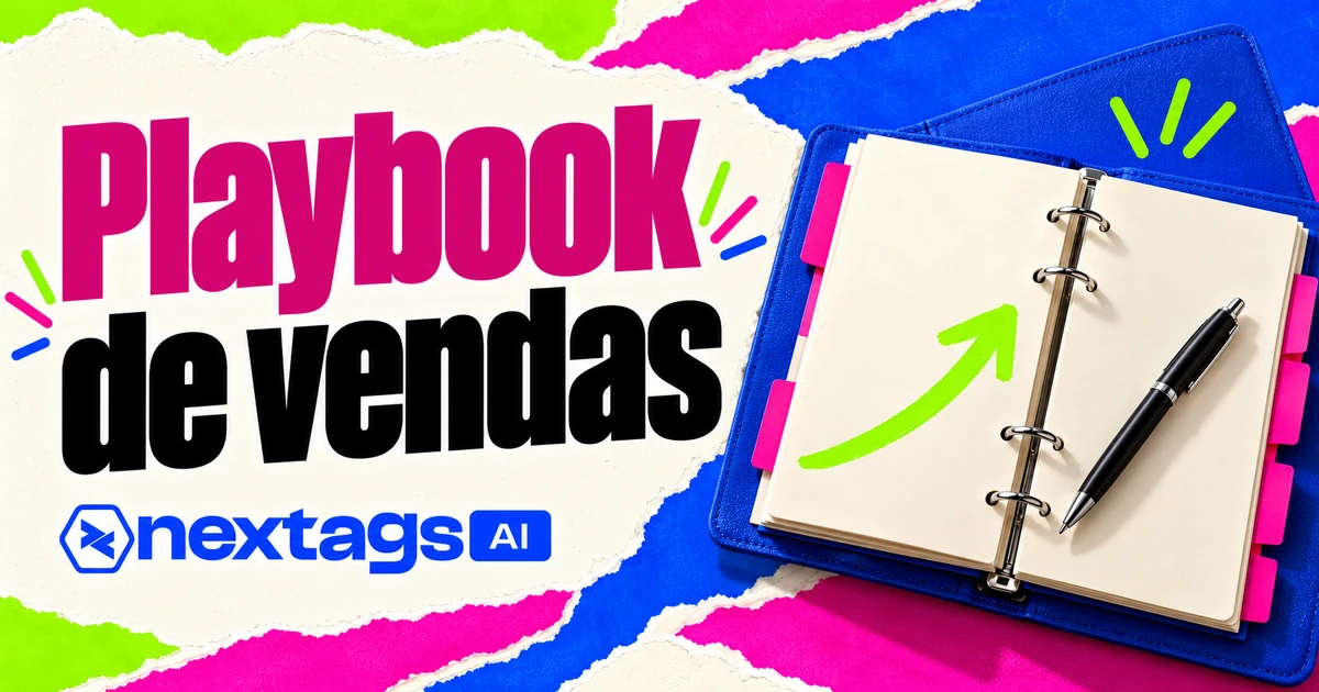 Playbook de vendas com composição editorial e marca Nextags