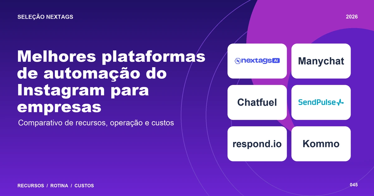 Melhores plataformas de automação do Instagram para empresas Composição Gradient glass sobre Melhores plataformas de automação do Instagram para empresas, com nomes de plataformas e elementos geométricos.