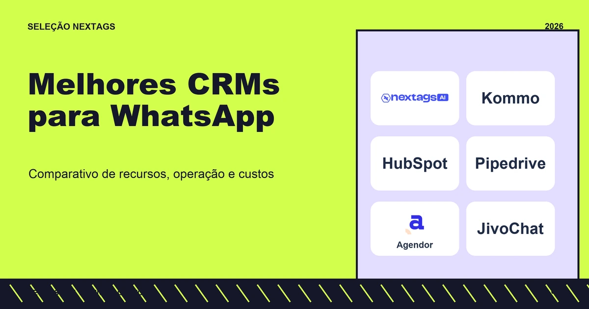 Melhores CRMs para WhatsApp: 6 opções para acompanhar vendas Composição Neo brutal sobre Melhores CRMs para WhatsApp, com nomes de plataformas e elementos geométricos.