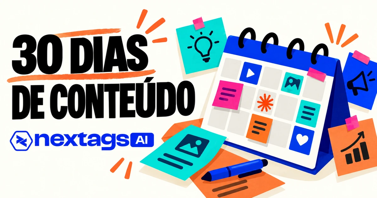 30 DIAS DE CONTEÚDO, com os logos do Claude e da Nextags