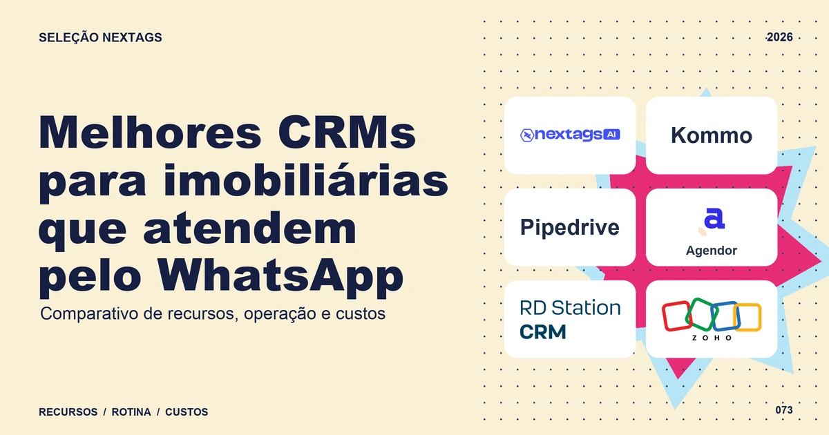 Composição Comic shapes sobre Melhores CRMs para imobiliárias que atendem pelo WhatsApp, com nomes de plataformas e elementos geométricos.