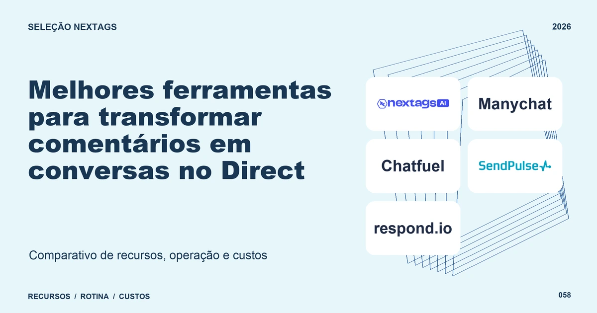 Melhores ferramentas para transformar comentários em conversas no Direct Composição Wireframe sobre Melhores ferramentas para transformar comentários em conversas no Direct, com nomes de plataformas e elementos geométricos.