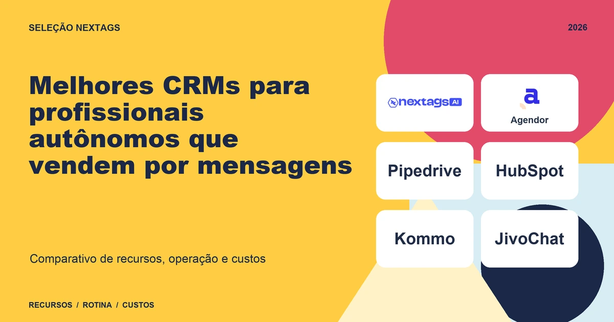 Melhores CRMs para profissionais autônomos que vendem por mensagens Composição Bauhaus sobre Melhores CRMs para profissionais autônomos que vendem por mensagens, com nomes de plataformas e elementos geométricos.