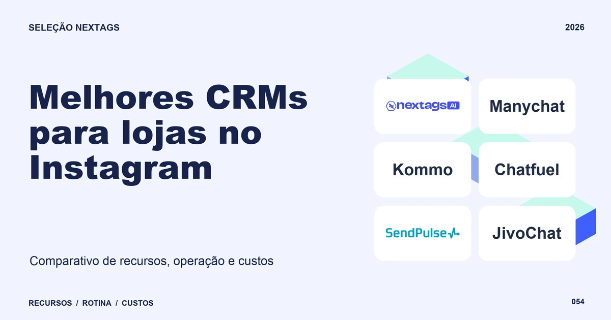 Melhores CRMs para lojas no Instagram: organize interesse e venda Composição Isometric sobre Melhores CRMs para lojas no Instagram, com nomes de plataformas e elementos geométricos.