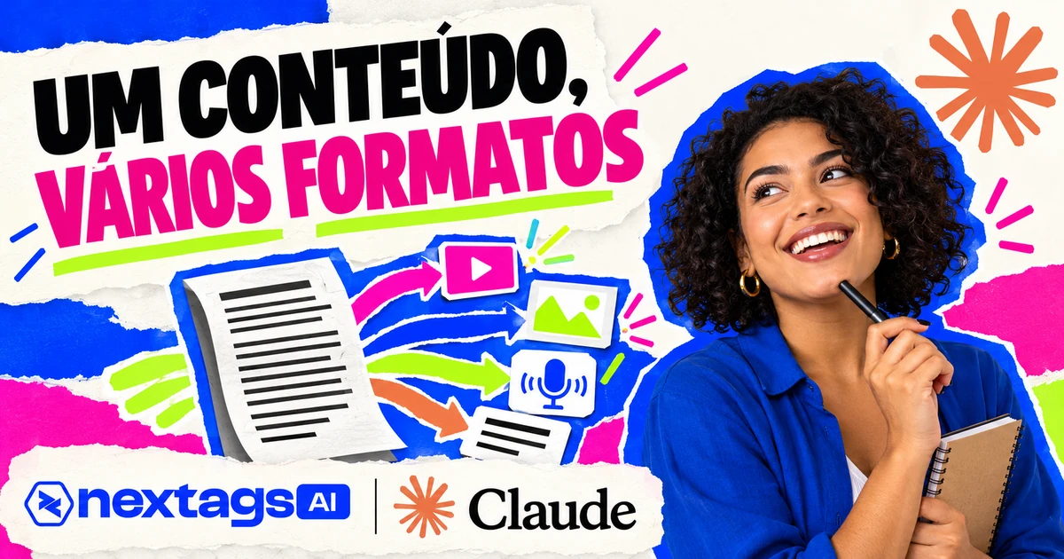 UM CONTEÚDO, VÁRIOS FORMATOS, com os logos do Claude e da Nextags