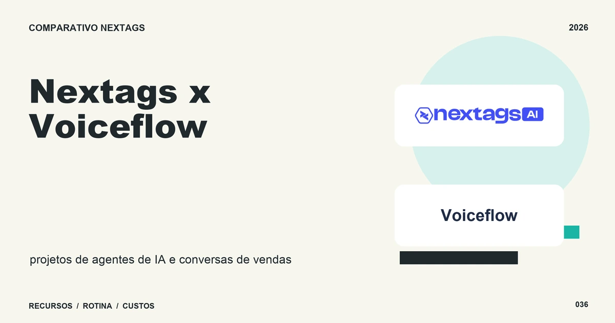 Composição Minimal blocks sobre Nextags x Voiceflow, com nomes de plataformas e elementos geométricos.