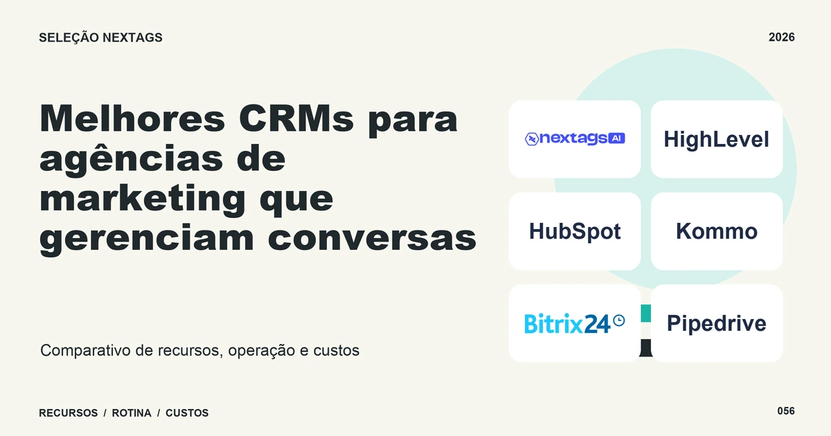 Composição Minimal blocks sobre Melhores CRMs para agências de marketing que gerenciam conversas, com nomes de plataformas e elementos geométricos.