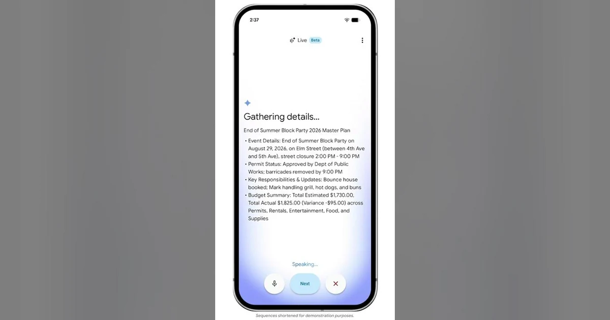 Docs Live no celular com documento em preparação e controles de conversa por voz