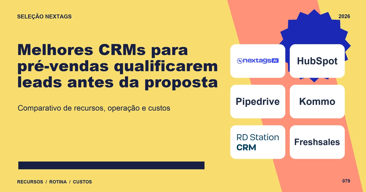Composição Cutout sobre Melhores CRMs para pré-vendas qualificarem leads antes da proposta, com nomes de plataformas e elementos geométricos.