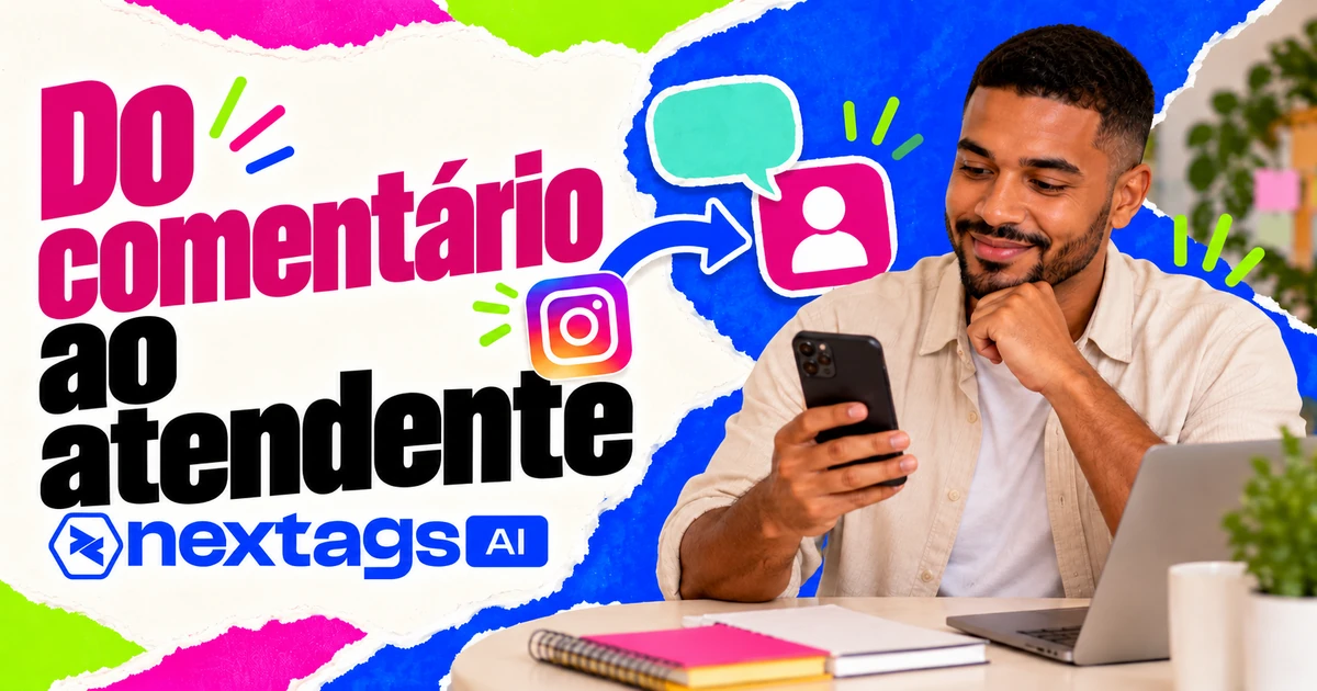 Do comentário ao atendente com profissional, seta e marca Nextags