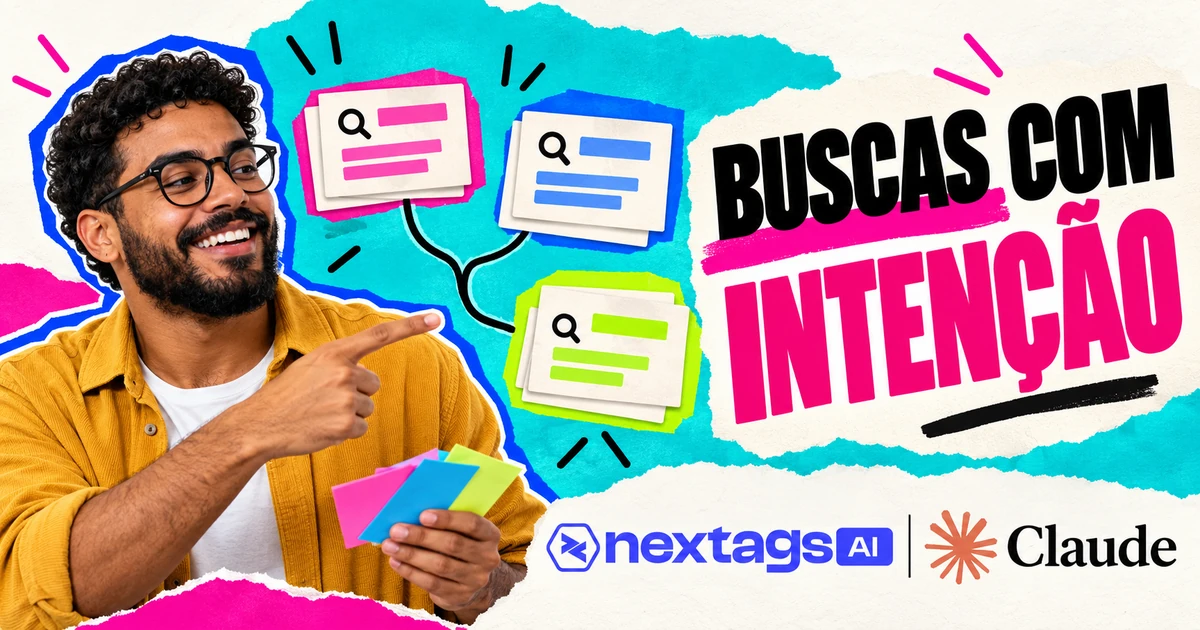 BUSCAS COM INTENÇÃO, com os logos do Claude e da Nextags