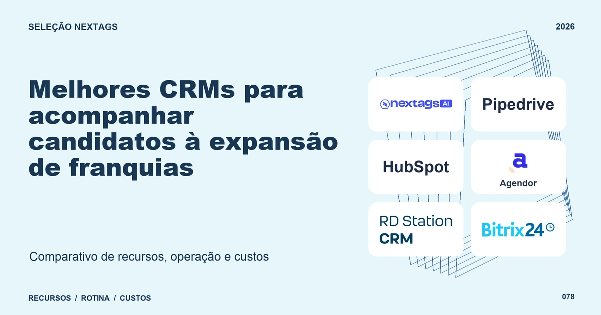 Melhores CRMs para acompanhar candidatos à expansão de franquias Composição Wireframe sobre Melhores CRMs para acompanhar candidatos à expansão de franquias, com nomes de plataformas e elementos geométricos.